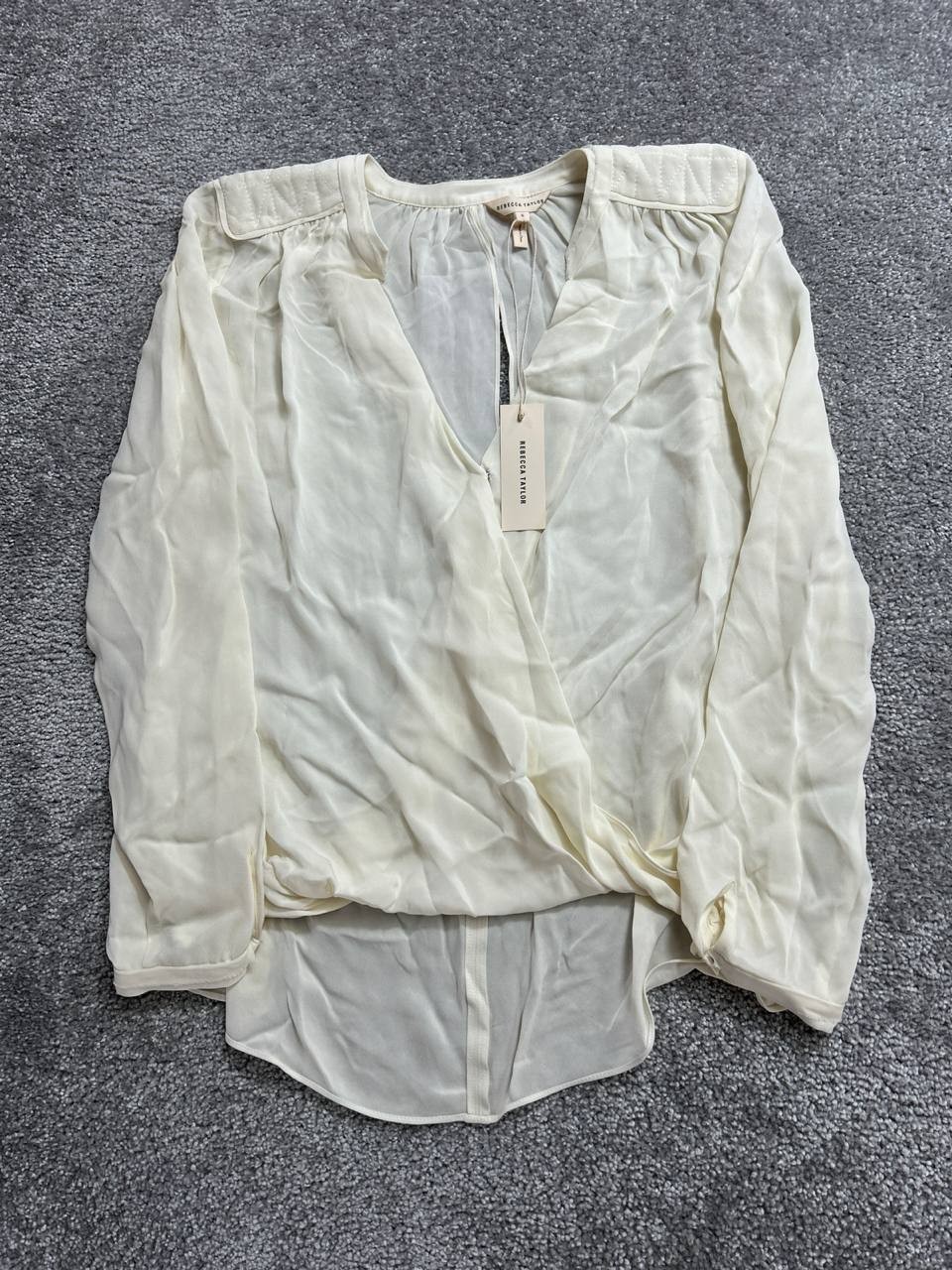 Rebecca Taylor Daniella Blouse Top Womens 6 White Silk Surplice Neck Pleated New