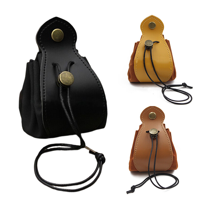 PU Leather Medieval Drawstring Waist Bag Hangable Belt Coin Purse Cosplay