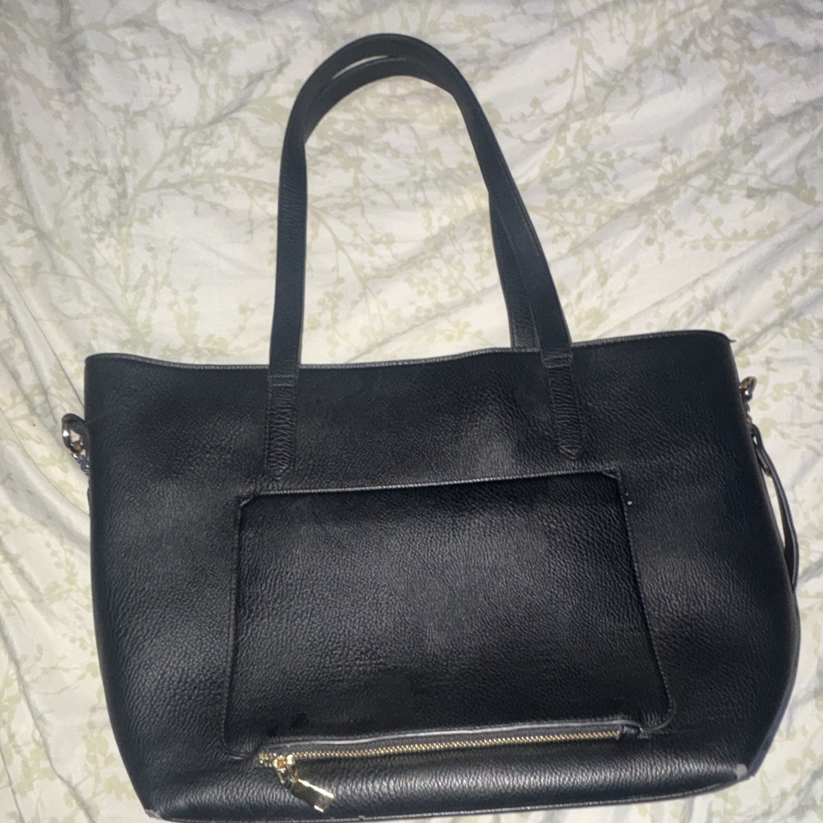 Gerry Weber Large Black Pebbled Zip Tote w/ Pink Lining Pouch, Inner Pockets