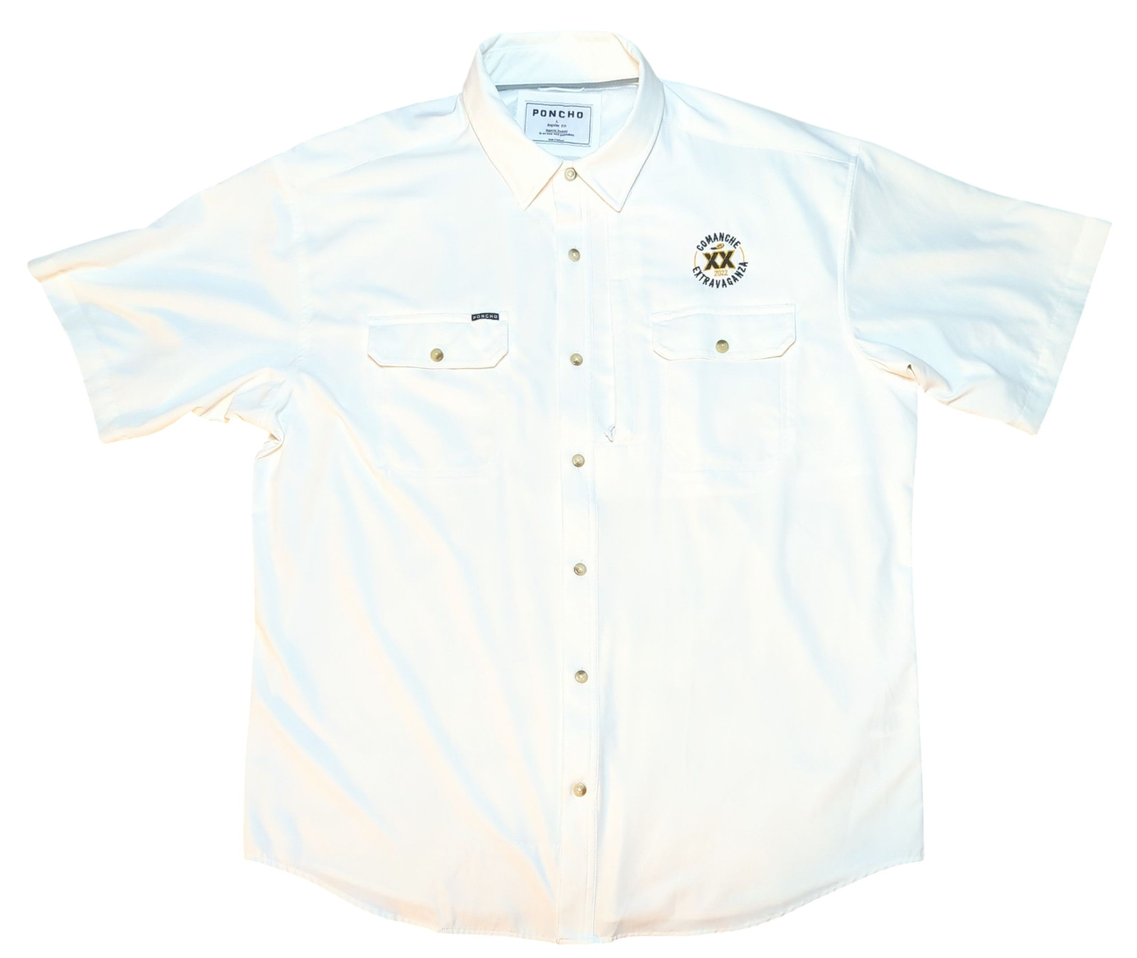 PONCHO Outdoors Vented Button Up Shirt Magnetic Mens LARGE White Comanche Logo