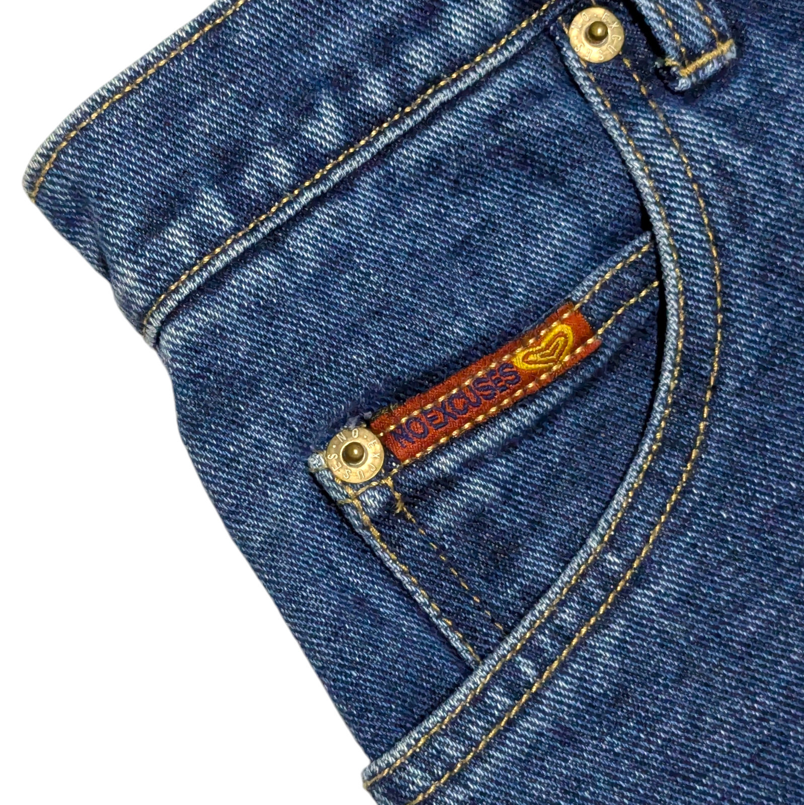 Vintage 90s NO EXCUSES High Rise Jean Shorts 13/14 (32×3) Blue Denim Raw Hem NWT