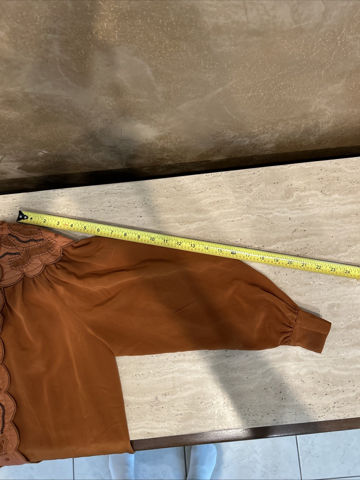 Vintage Della Roufogali Blouse Brown Size 8 100% Silk and Leather Western Style