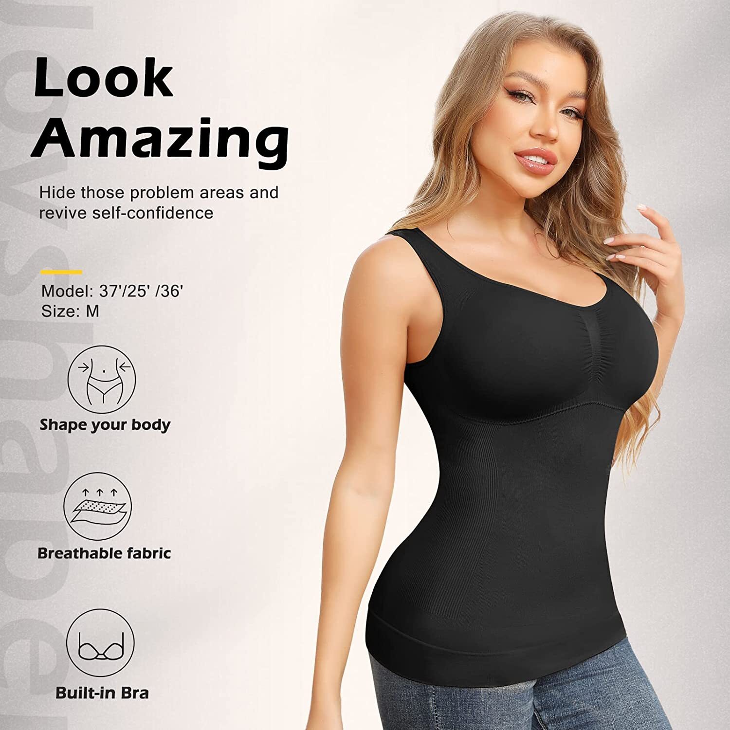 Women Shapewear Camisoles With Built in Bra Tummy Control Tank Tops Body Shaper