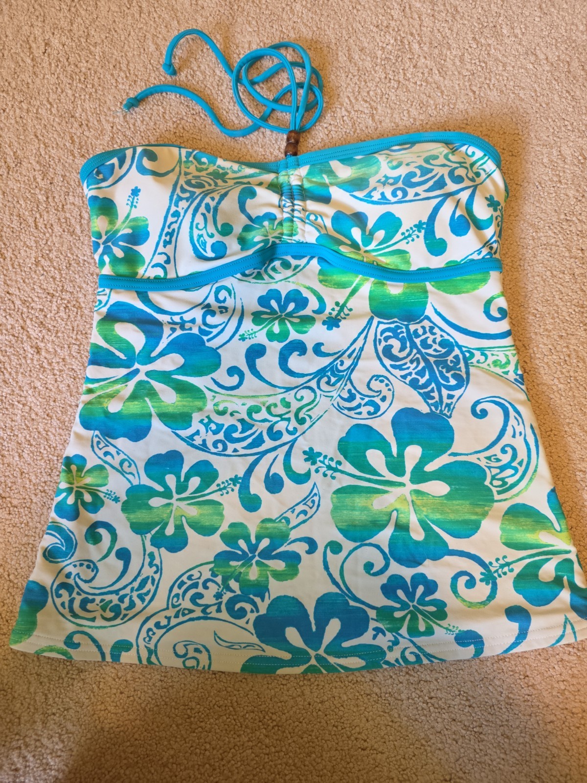 Hobie Teal Green Blue And White Swim Tankini Top, Med