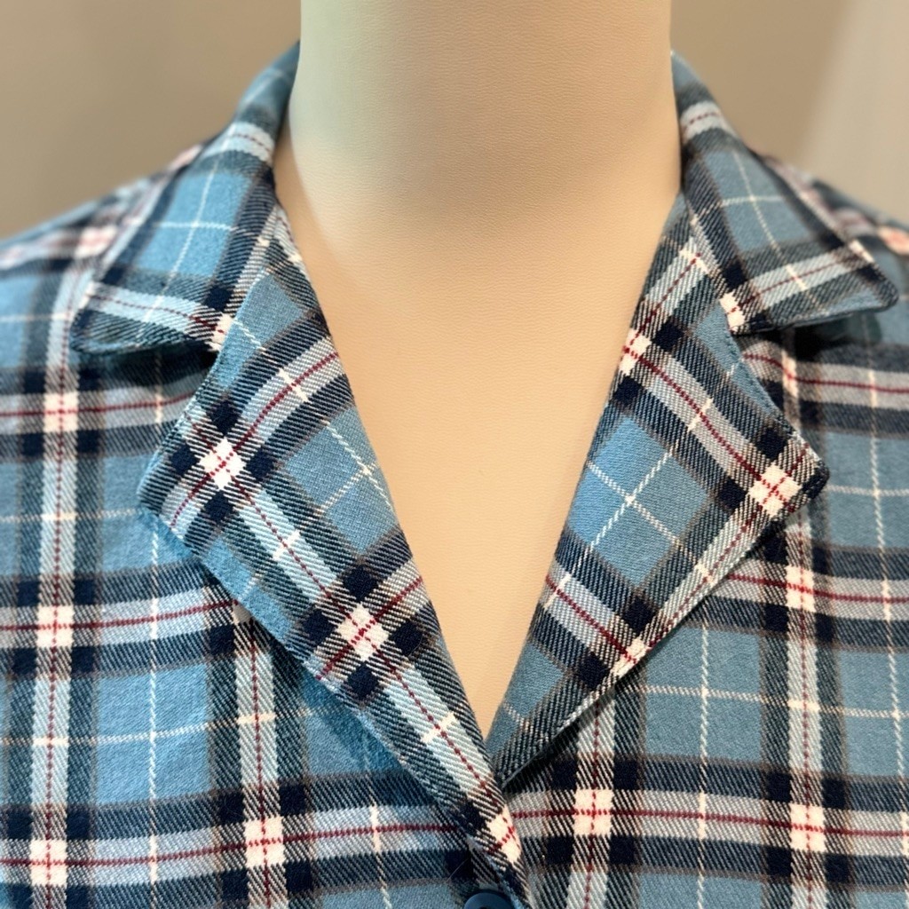 J.Galt Blue Plaid Crop Button-Up Top | Notch Collar & Short Sleeve | Size Small