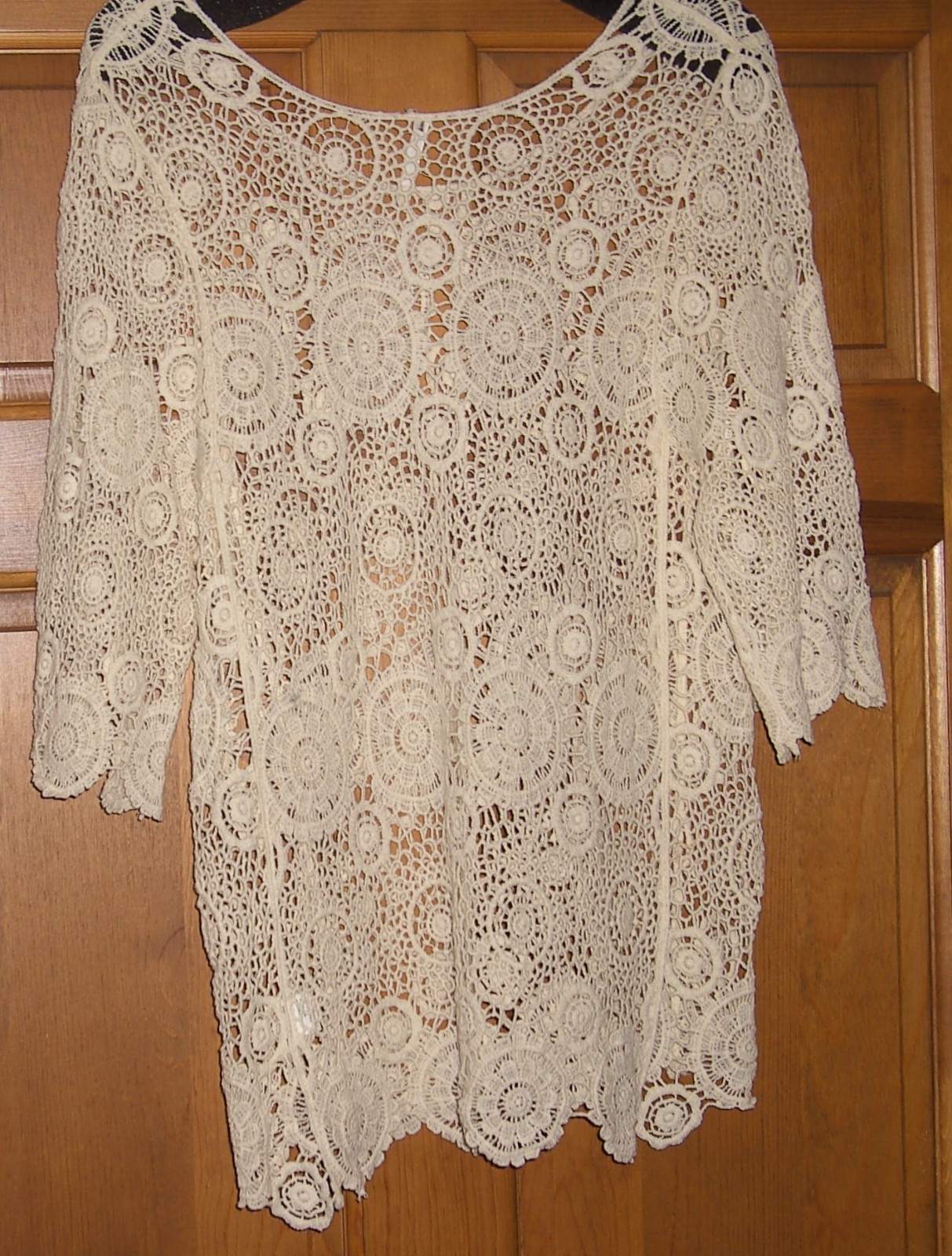 Womens One Size Ivory Pullover Top Open Weave 3/4 Sleeve India Boutique