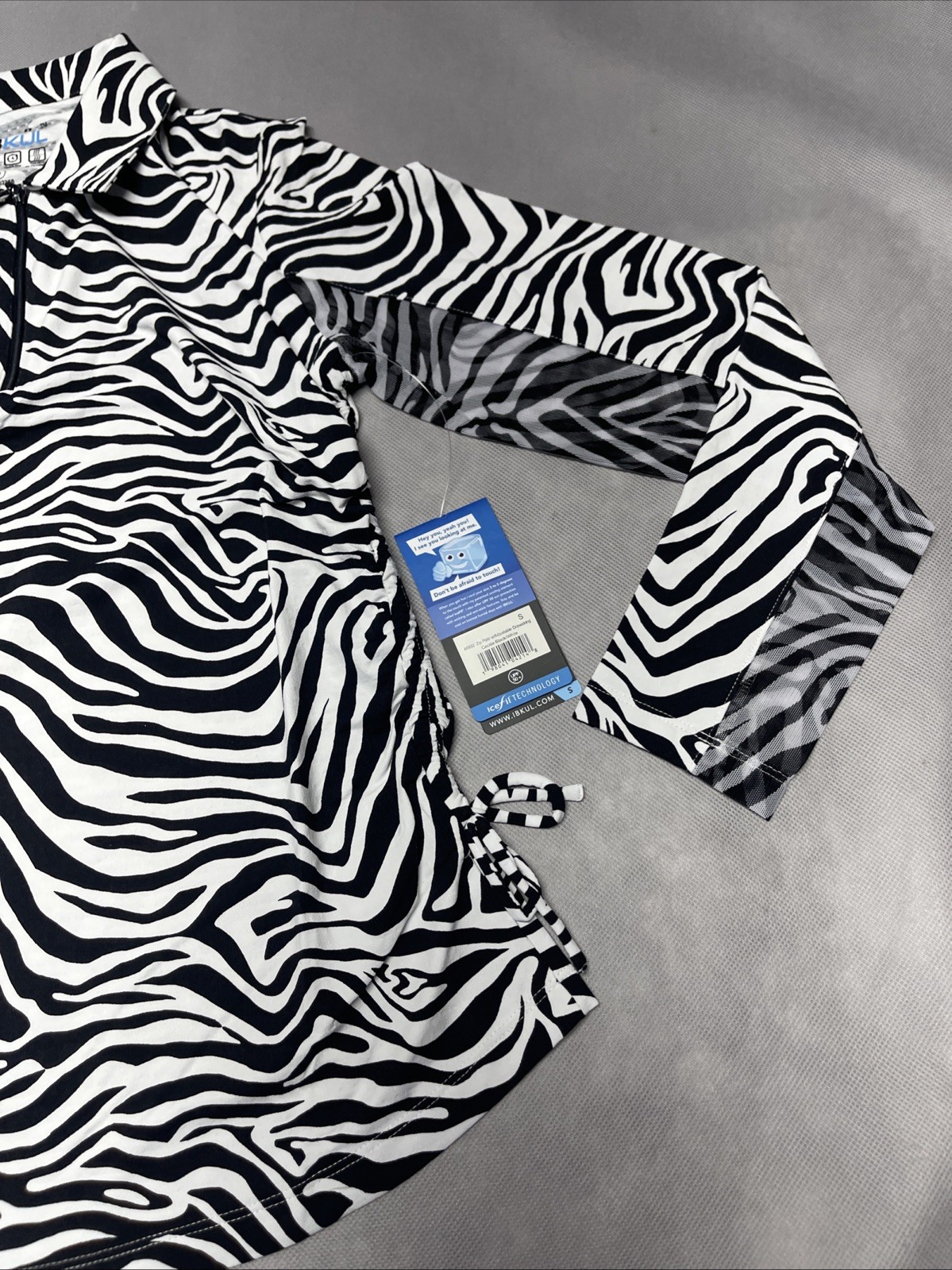 IBKUL Black & White Cecilia Zebra Print Long Sleeve Small Drawstring UPF 50+