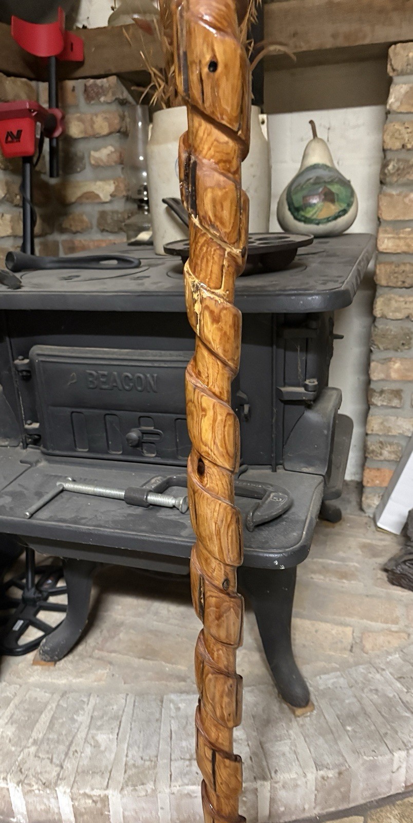 59” Hiking Staff Walking Stick W/stand Hand Carved Juniper From Gulf Coast River