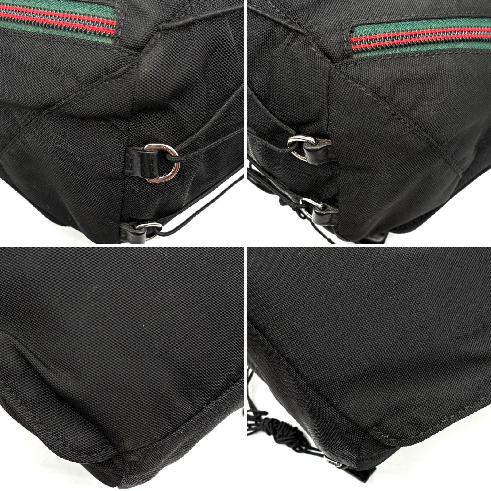GUCCI Web Stripe Sherry Line Body Bag Black Nylon Crossbody 122350 Italy