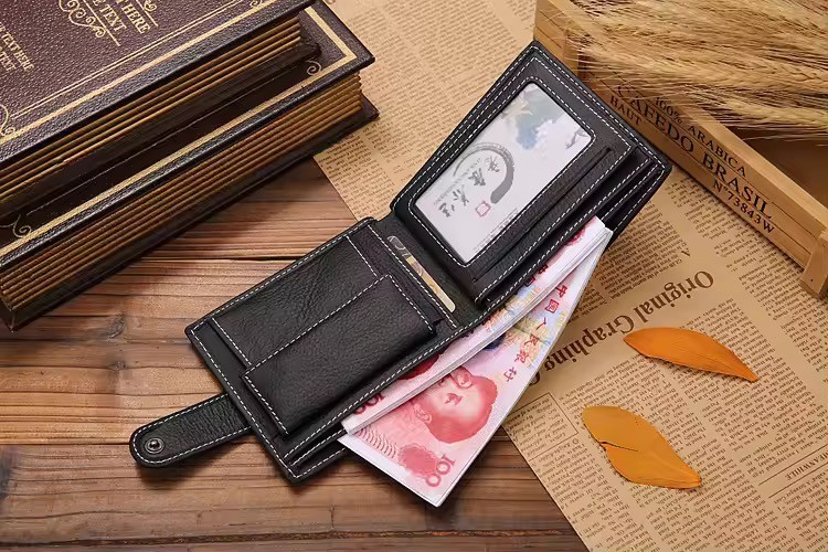 New Mens Leather Bifold Wallet Button Closure RFID Blocking Card Case/Cash