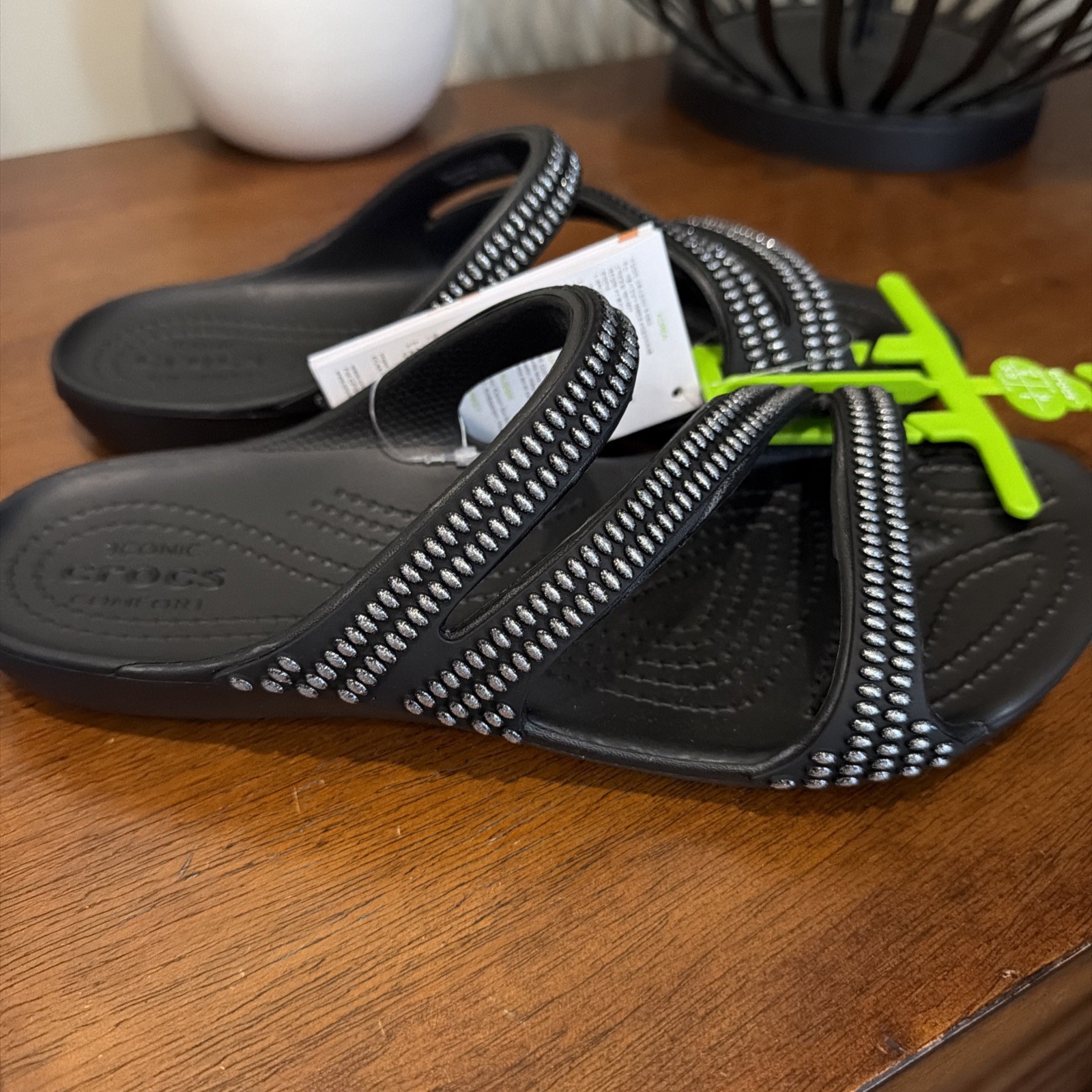 CROCS Kadee II Black JEWELS Strappy Sandal Flip Flops Sparkle NWT Women Sz 10