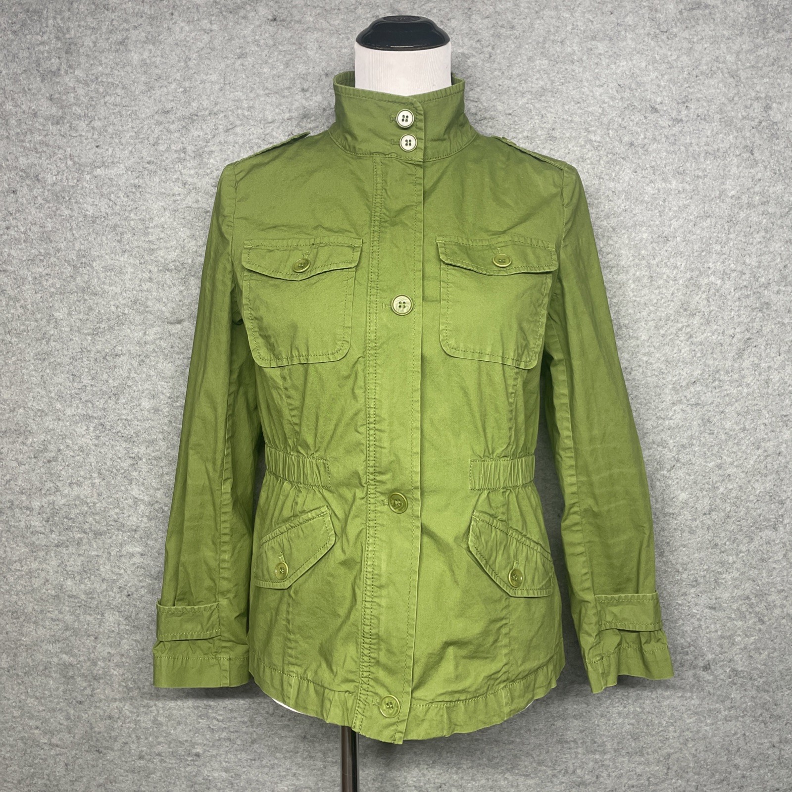 Talbots Utility Jacket Women’s Size 2 Green Military Safari Zip Button Cotton
