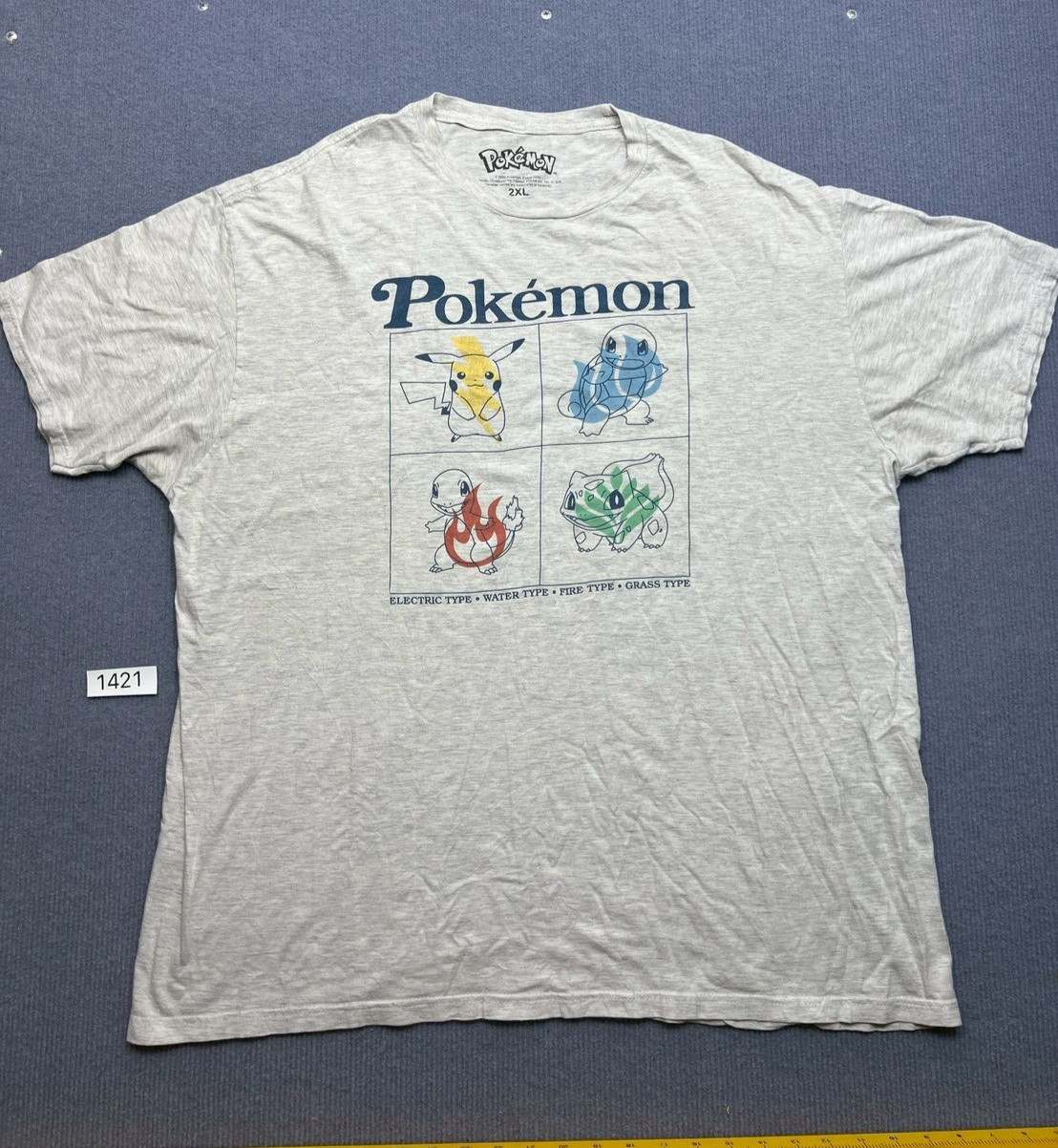 Pokémon T-Shirt Mens 2XL Gray Pikachu Squirtle Charmander Bulbasaur