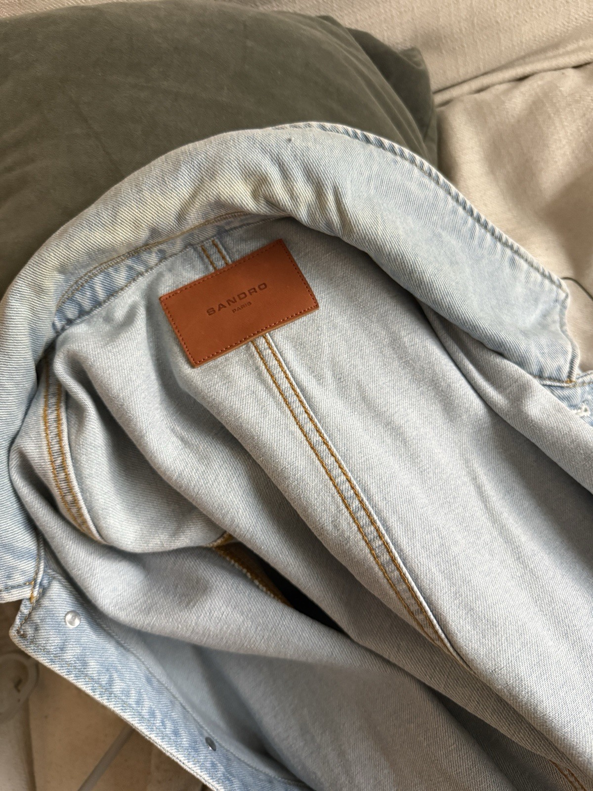 Sandro Paris Denim Chore Jacket Men’s Light Wash Blue French Designer Workwear