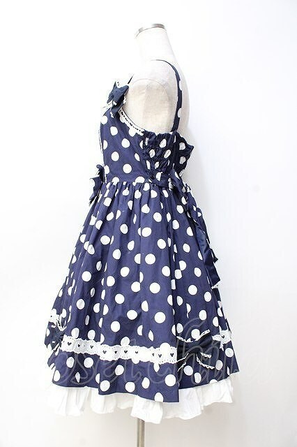 Angelic Pretty Polka Dot Jumper Skirt JSK Navy Sweet Lolita Fashion Japan