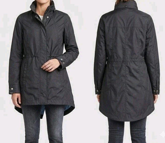 WOOLRICH Womens Rain Jacket Lightweight Hooded Utility Parka Black Packable Lg