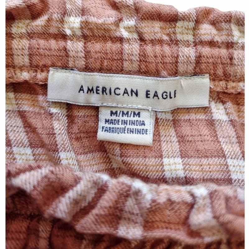 AMERICAN EAGLE Plaid Elasticized Crop Top Size M Cottage Core Country Festival