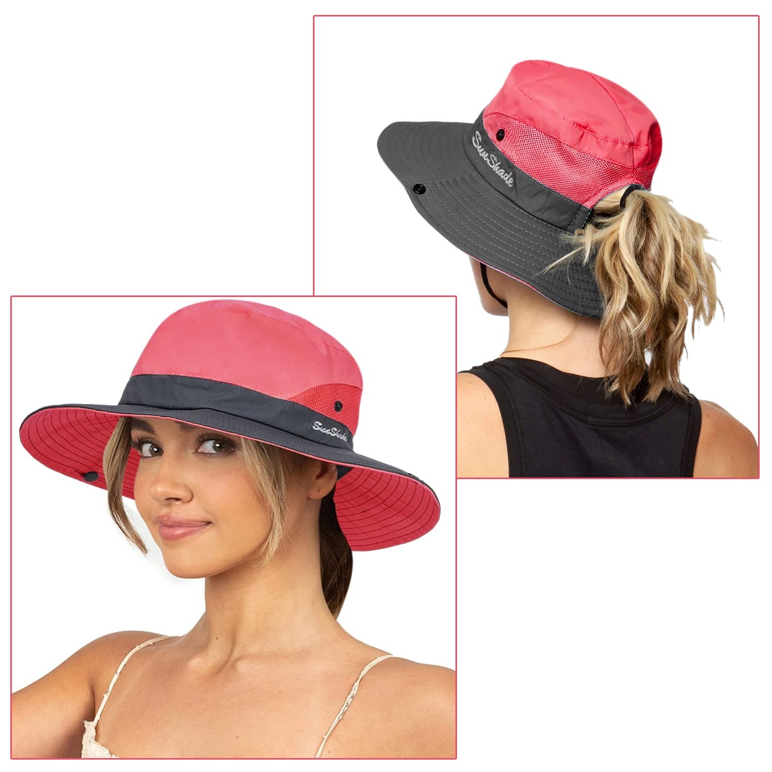 Women’s UV Protection Sun Hat – Wide Brim Bucket Style w/Ponytail Hole (UPF 50+)
