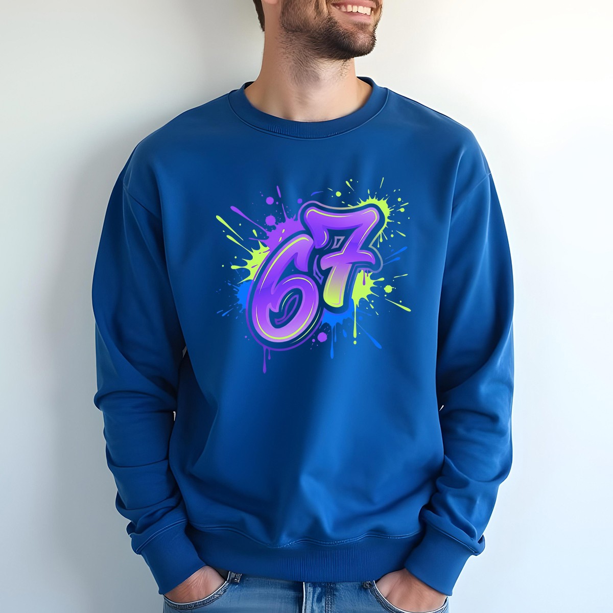 Bright 67 Graffiti Paint Slogan Unisex Sweatshirt Six Seven Graphic Jumper