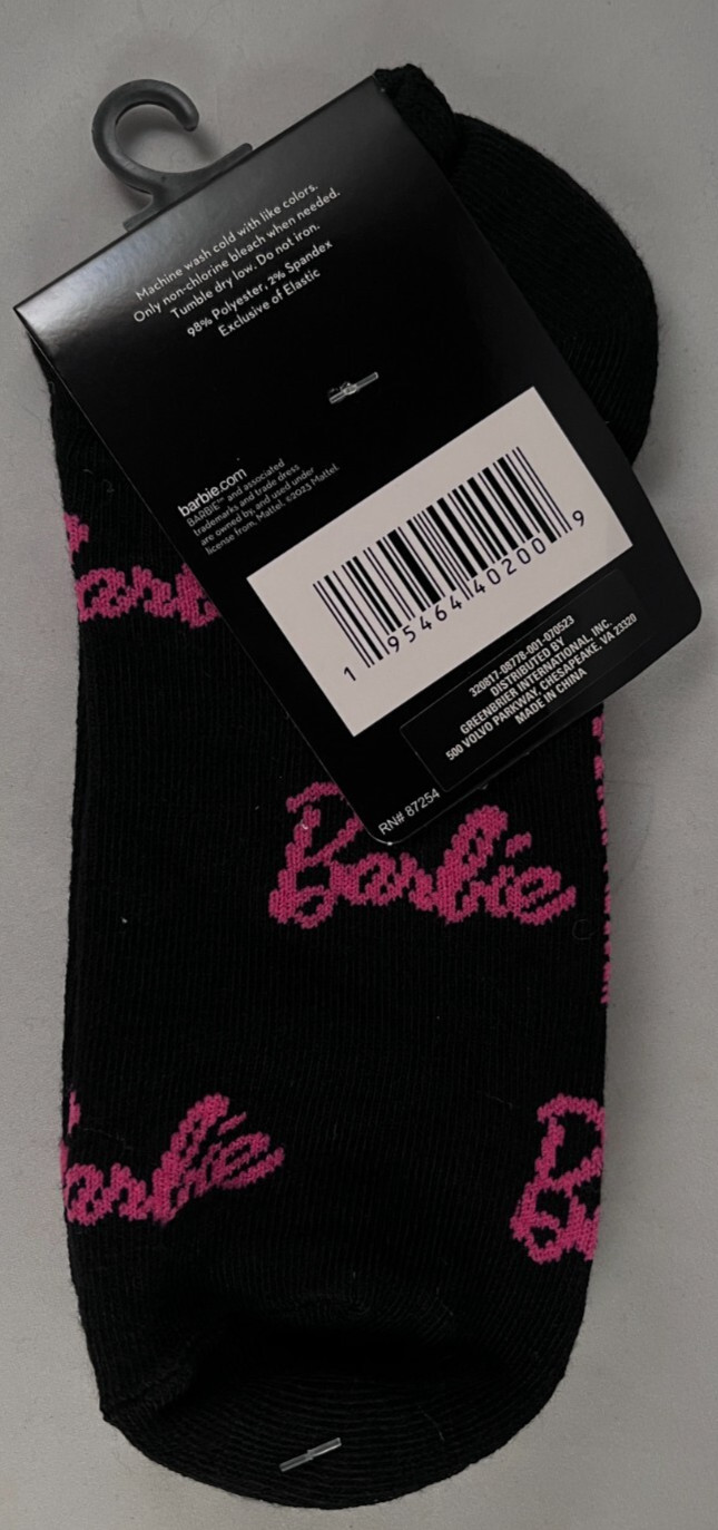 Mattel – Barbie – Black – 1 Pair -No Show Socks – Size Womans 4-10