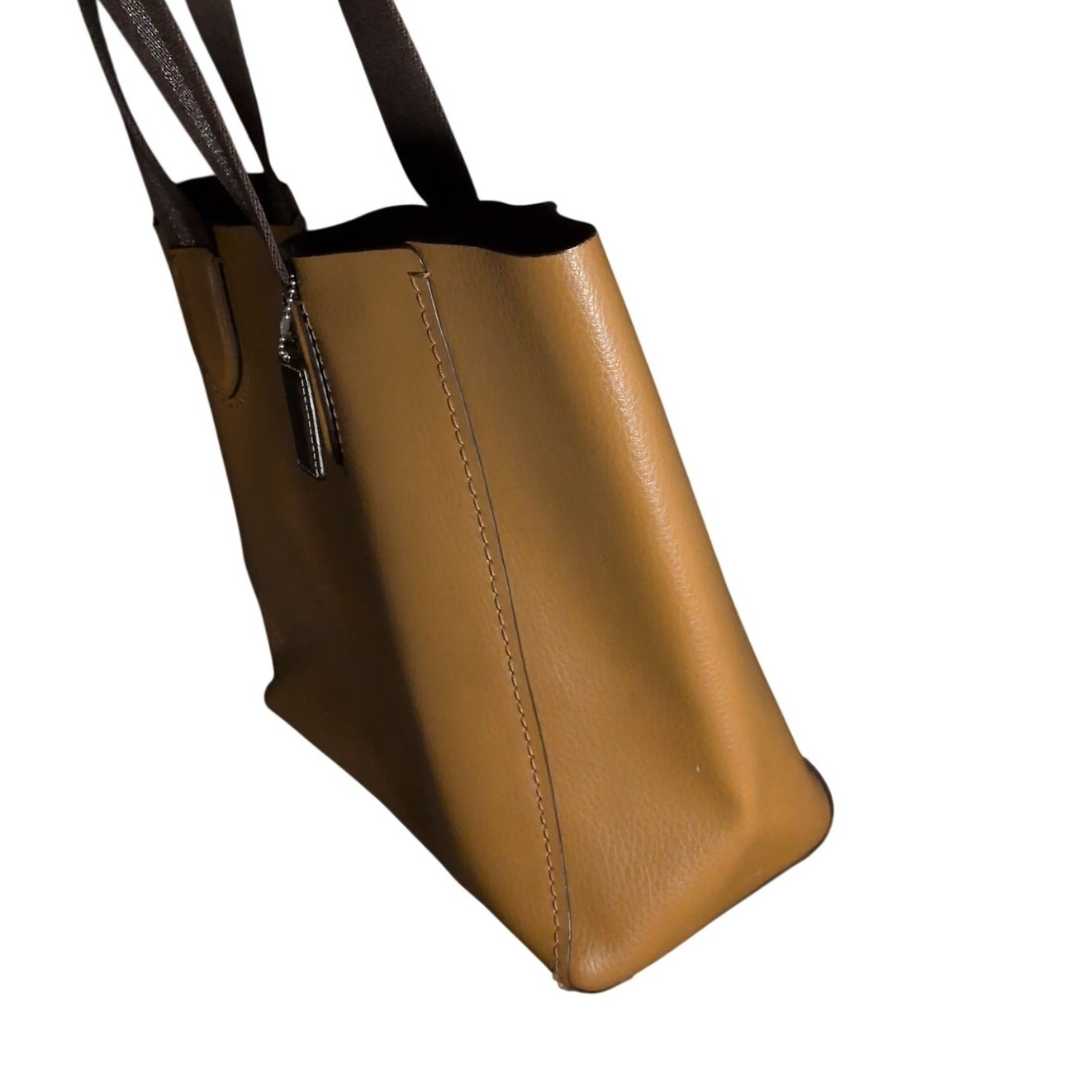 COACH Pebbled Leather Derby Tote Bag Dual Handle Large Tan Brown Handbag F58660