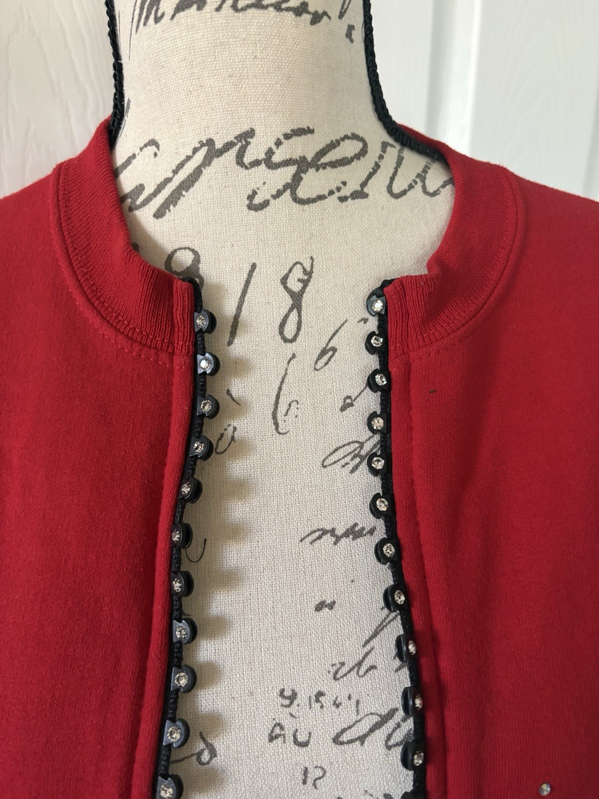 GET LUCKY Bling Studded Sweatshirt Jacket Rhinestone Accent Full Zip Red M