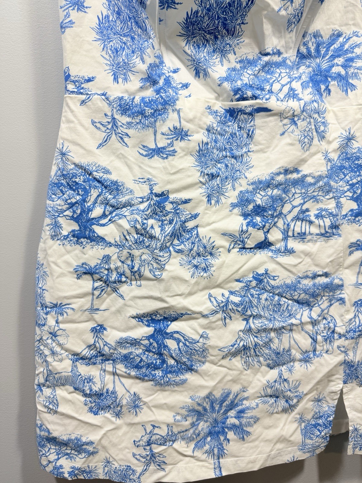 Iris White/Blue Safari Animal Print Square Neck Strappy Mini Dress Women’s L