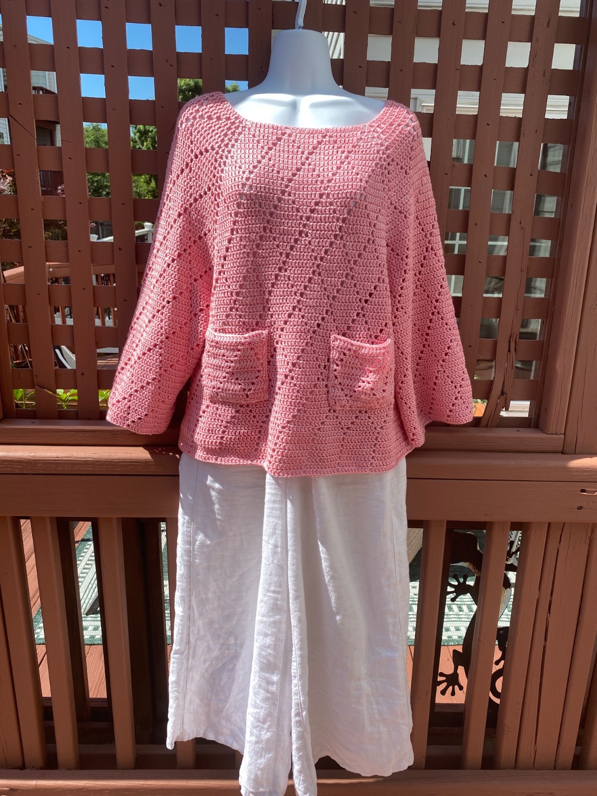 Unique handmade crochet sweater women new size large wool/cashmere/silk