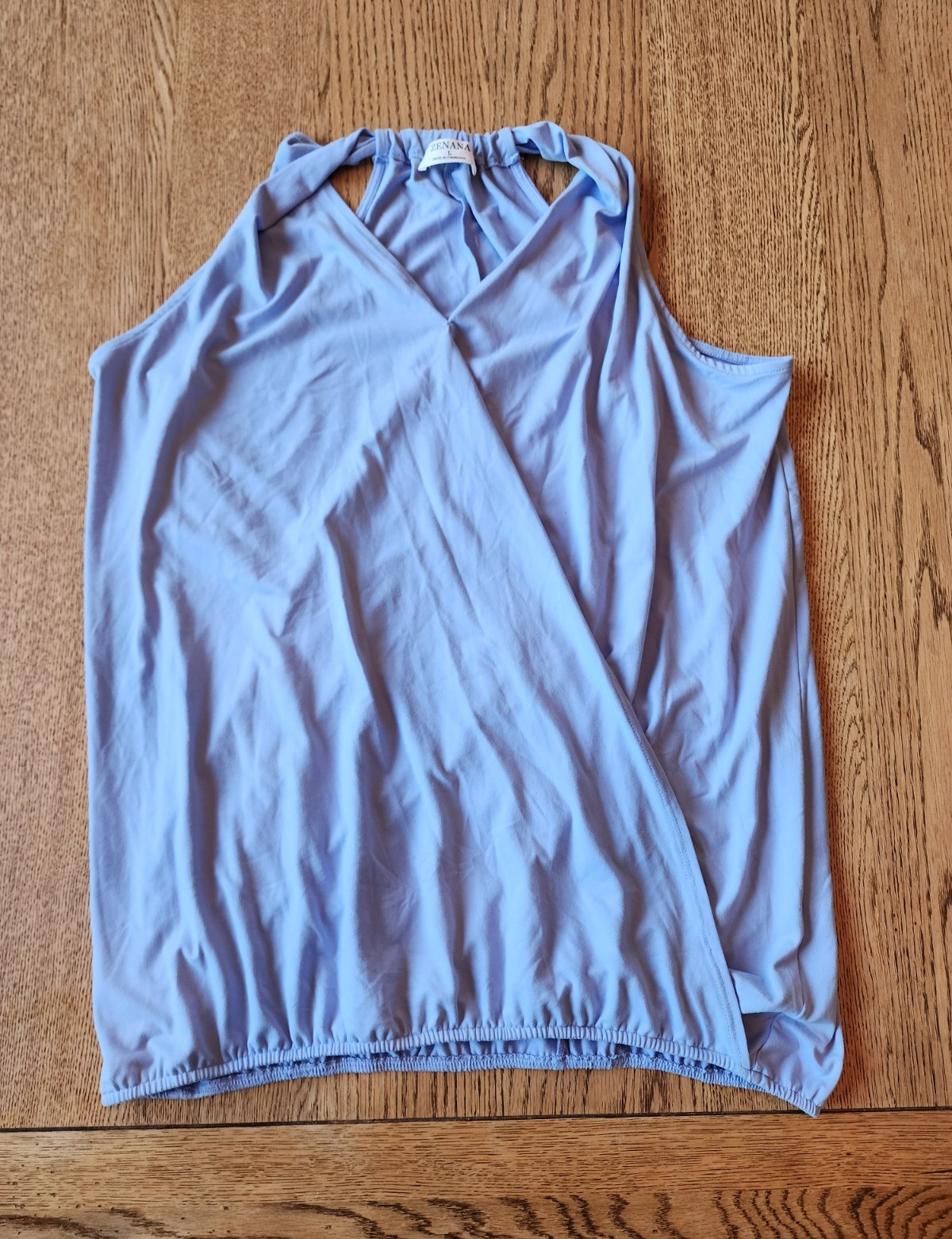 Zenana Womens Blue Sleeveless Halter Pullover Stretch Blouse, L