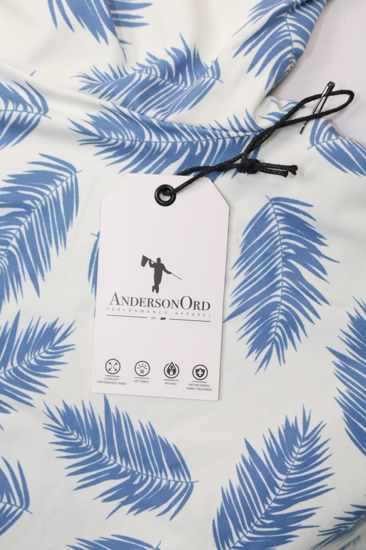 Anderson Ord Canal Polo Creme / Laguna Blue Size M Floral Wick Quick Dry Stretch