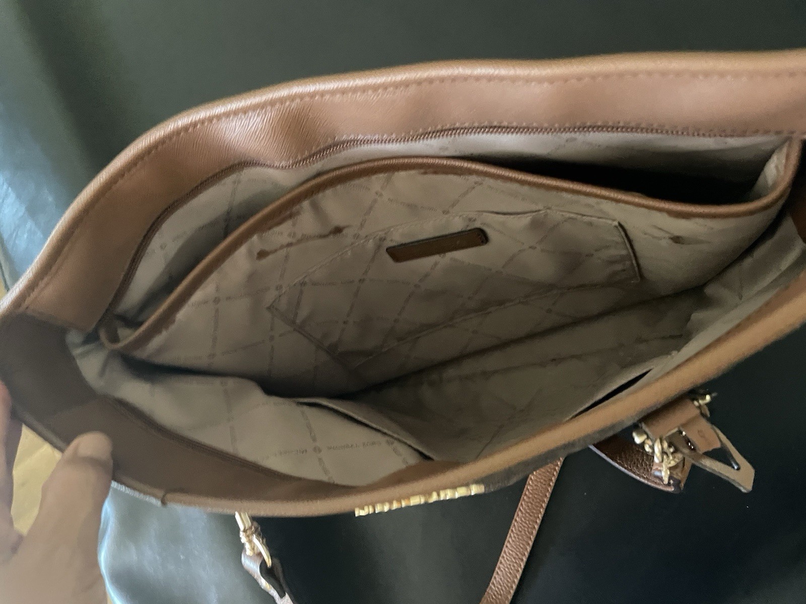 Michael Kors Monogram Logo Brown Zip Top Medium Tote Gold Hardware