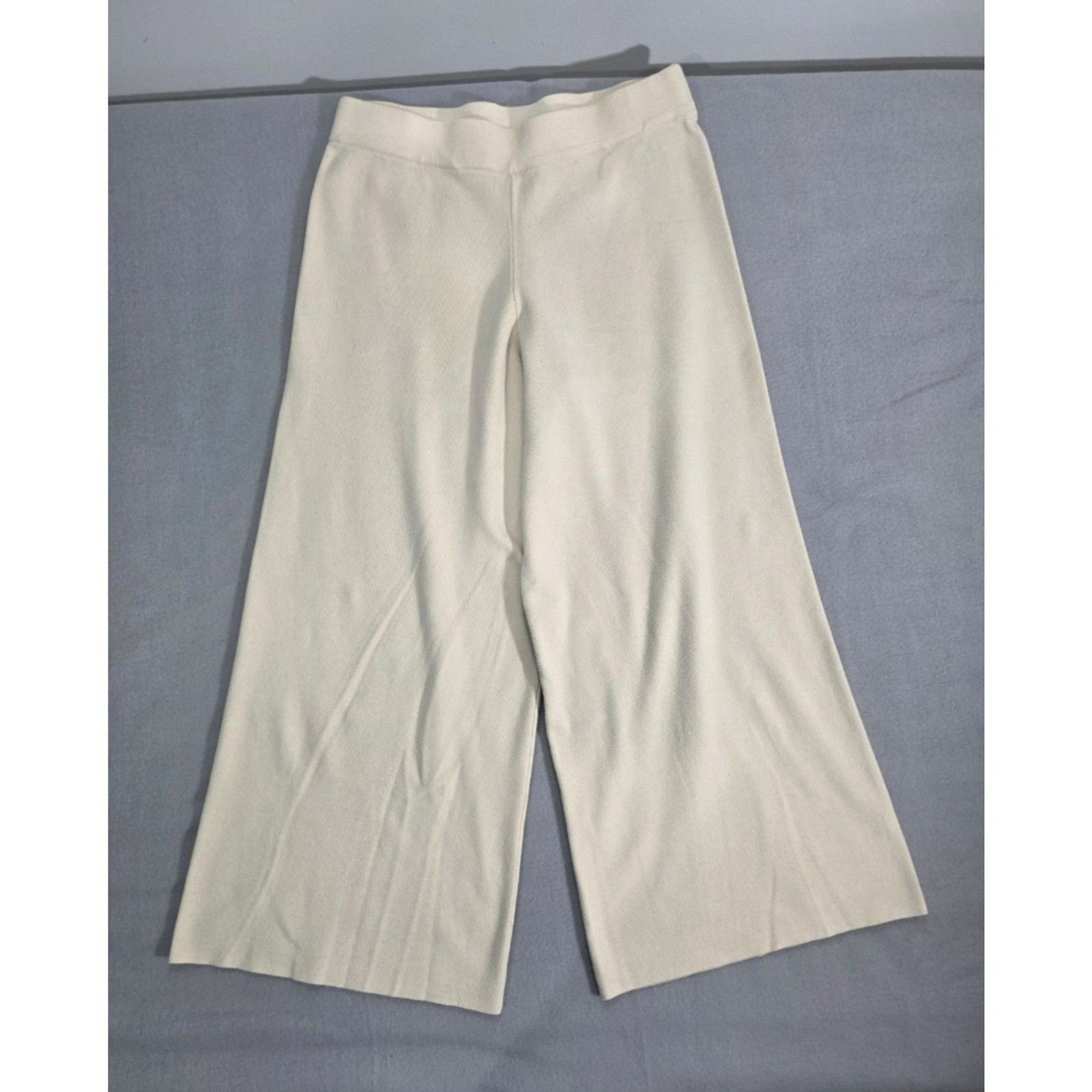 Bailey 44 Womens Large Cream Ivory Sweater Knit Wide Leg Crop Pants Stretch