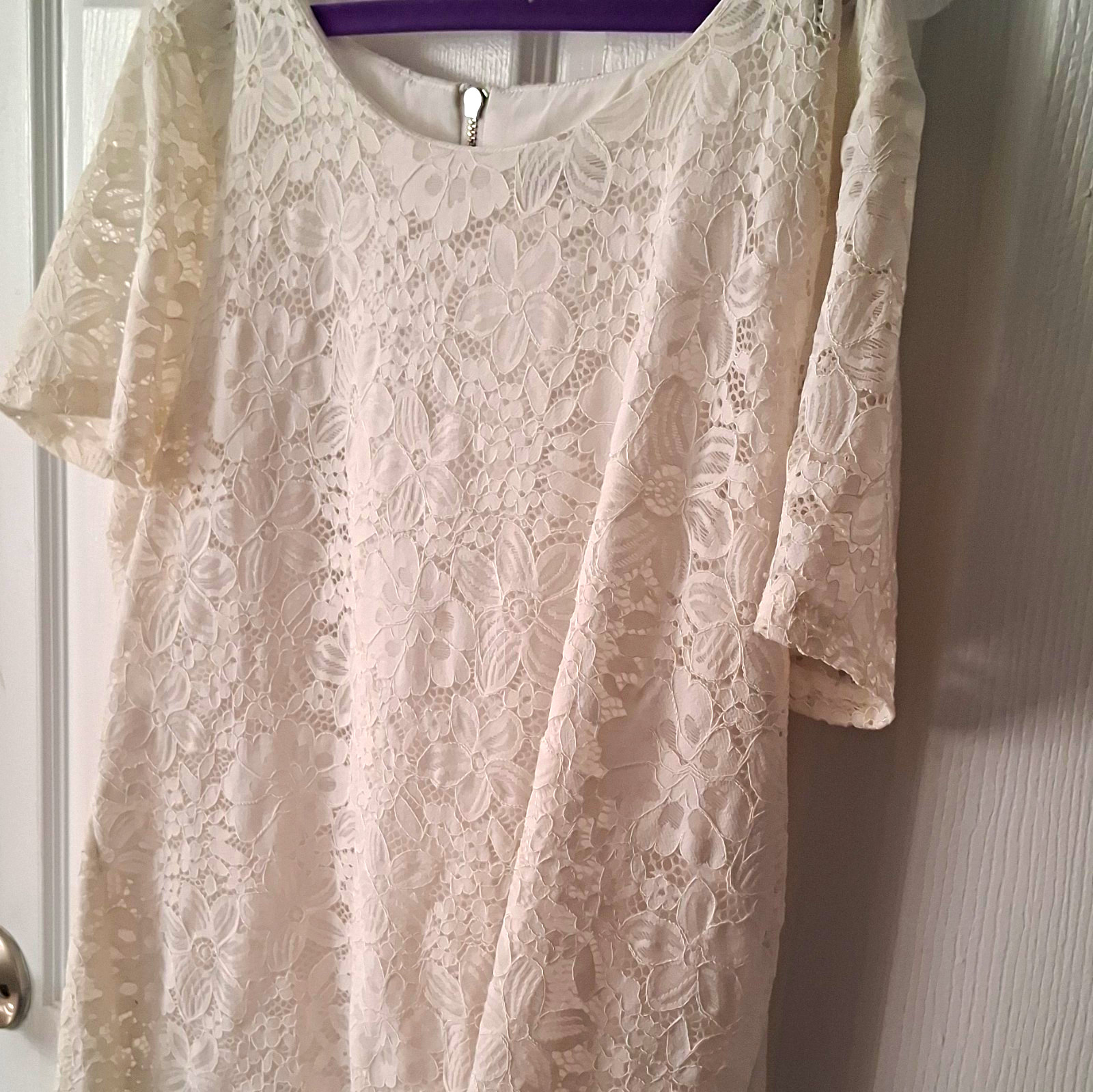Tommy Hilfiger White Lace Floral Scoop Neck Short Sleeve Zip Lined XL