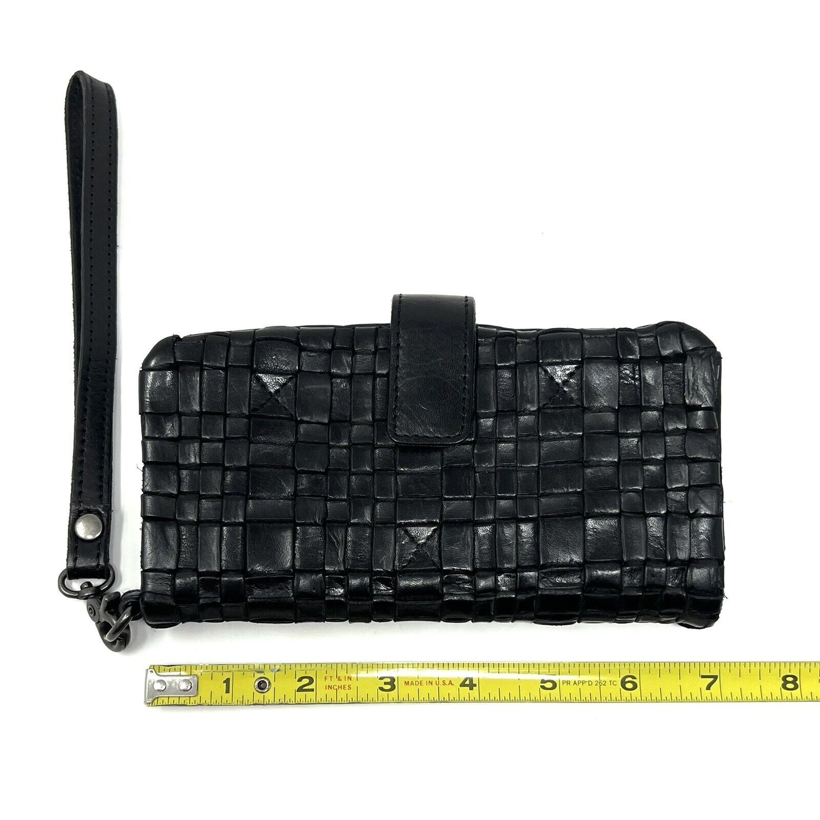 VILENCA Holland Woven Leather Wallet Wristlet Clutch Removable Strap #158 BLACK