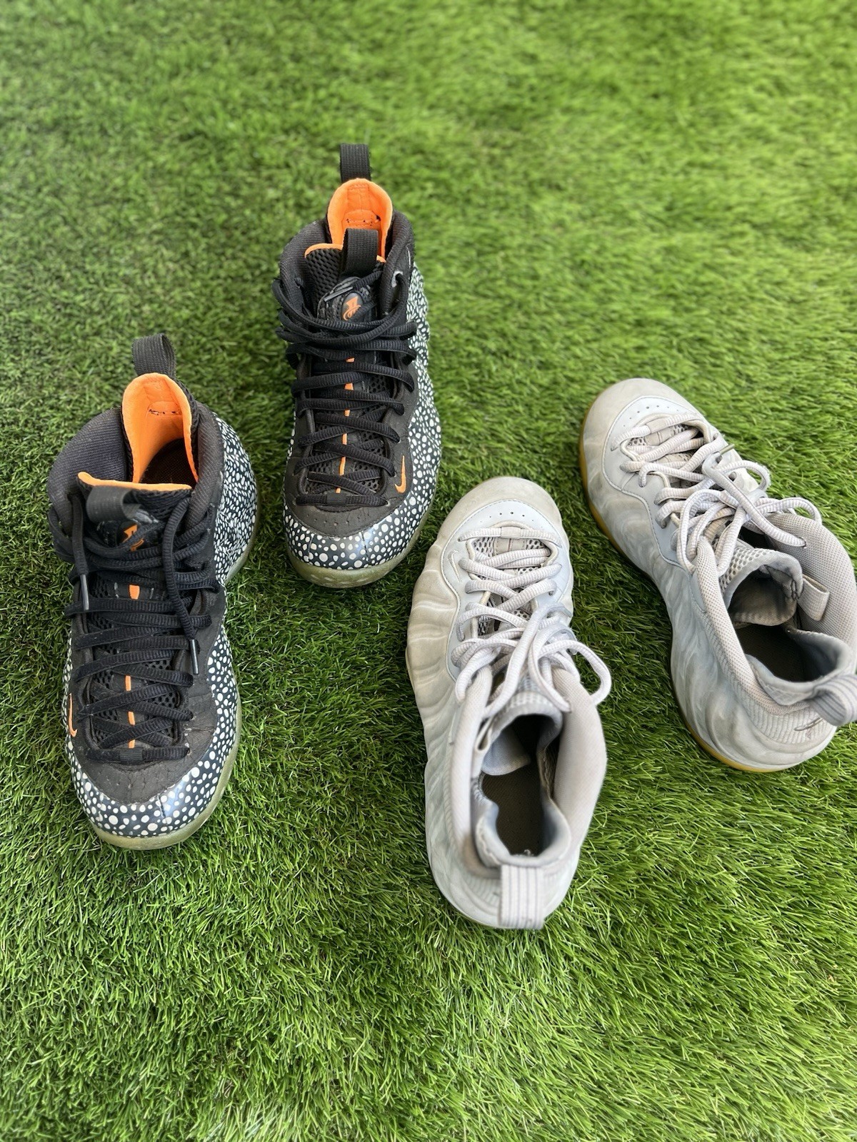 Nike Air Foamposites Lot Grey, Black/Gray/Orange Polka Dots Size 8