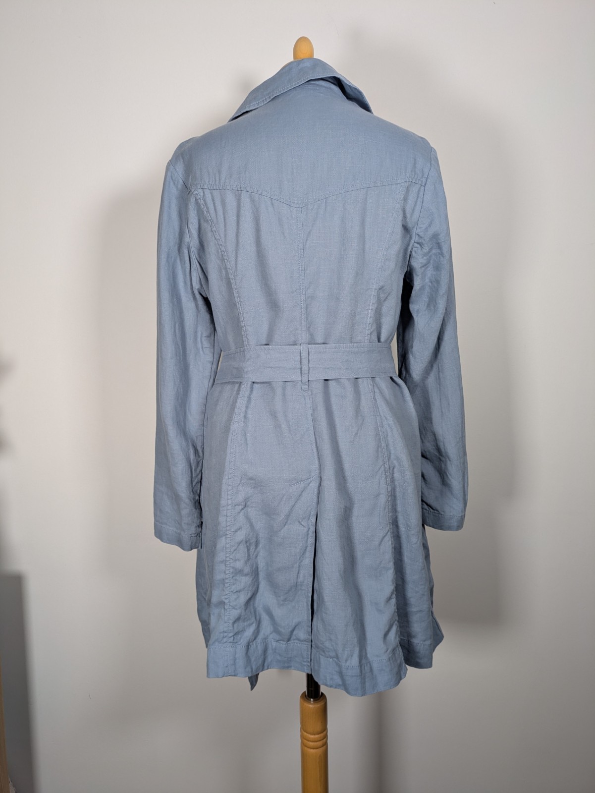 Marks & Spencer Linen Unstructured Mid Length Duster Jacket UK 14 Blue Belted