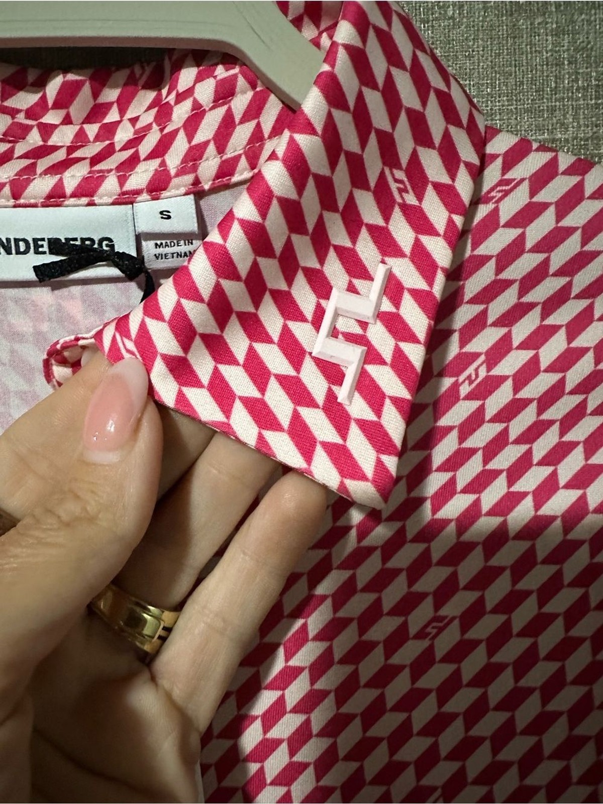 NWT UNRELEASED 2027 J.Lindeberg Pink Geo Print Women’s Polo Shirt
