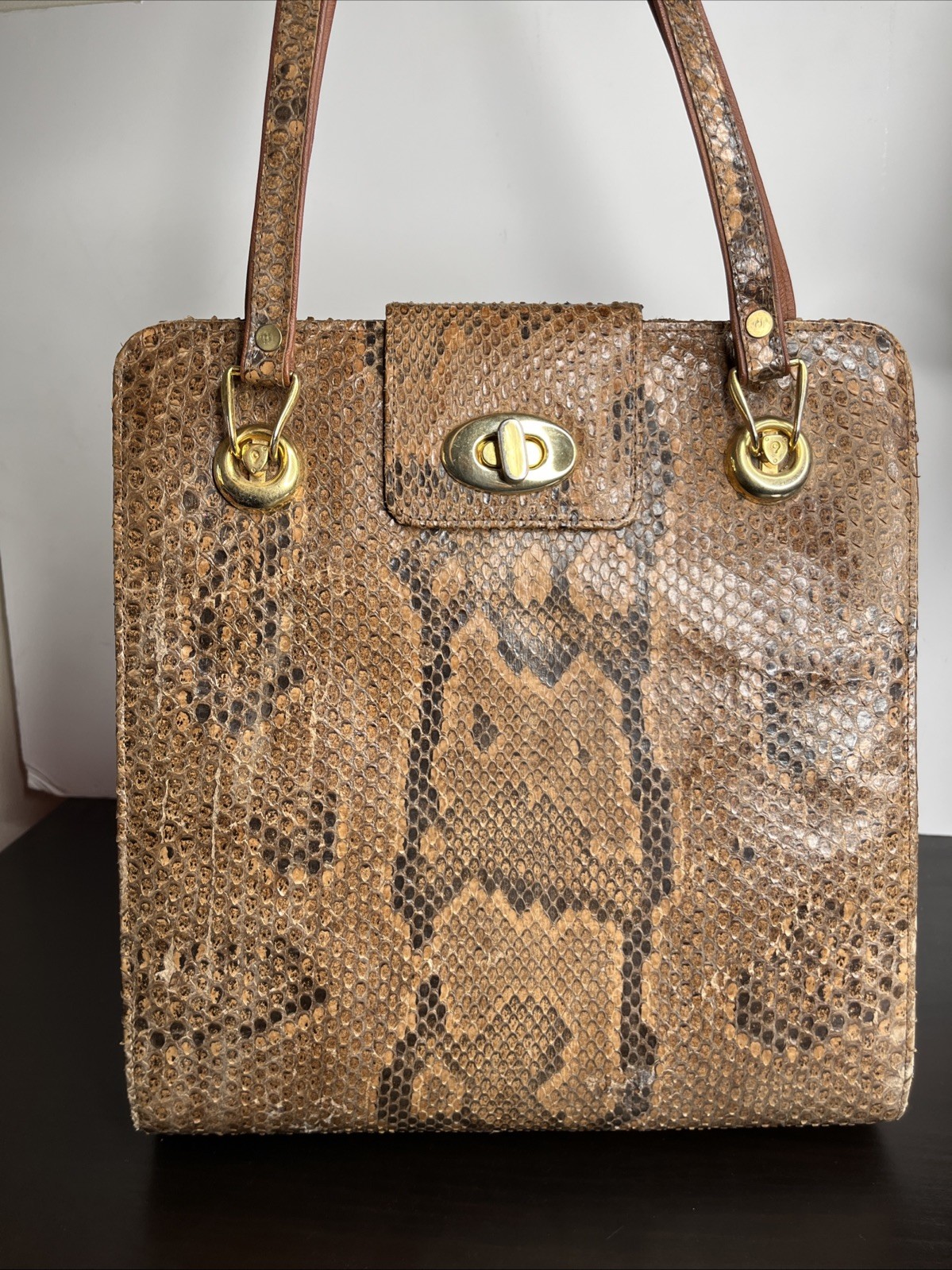 Genuine Python Skin Double Handle Purse – Mid 21st Century 1950s