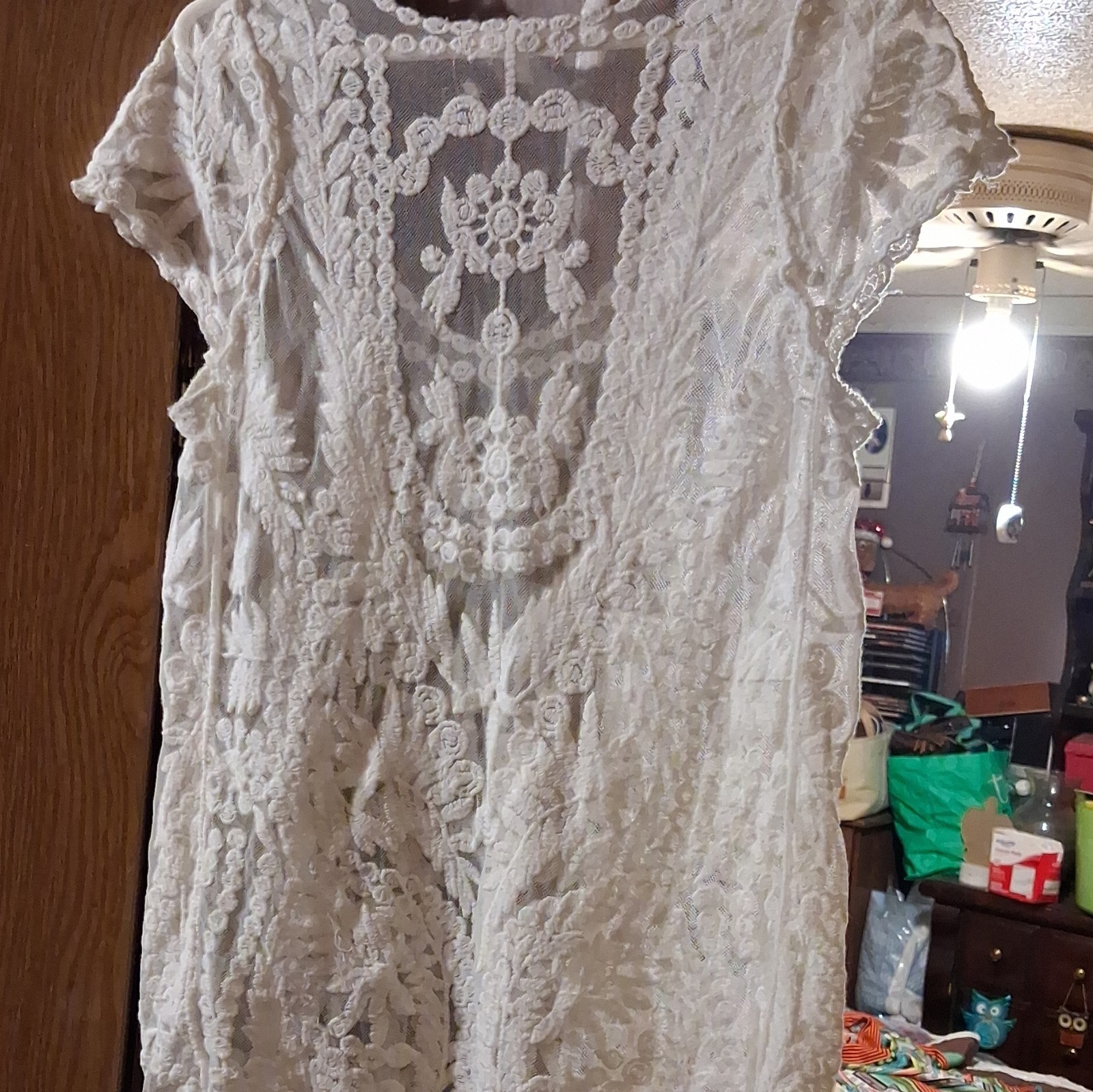 Roommates Women’s White Sheer Lace Embroidered Scoop Neck Tank Top Size L