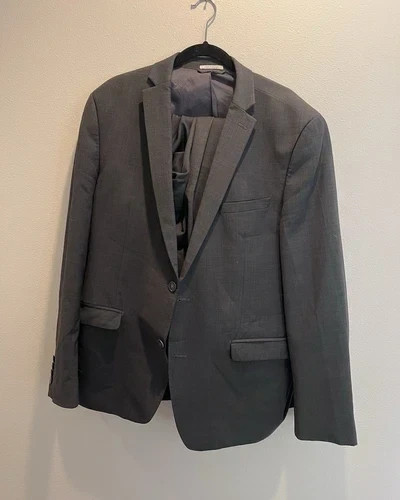 bar III Slim Fit Gray Wool Blend Suit 44R Jacket 34×30 Pants Men’s 2 Piece Set