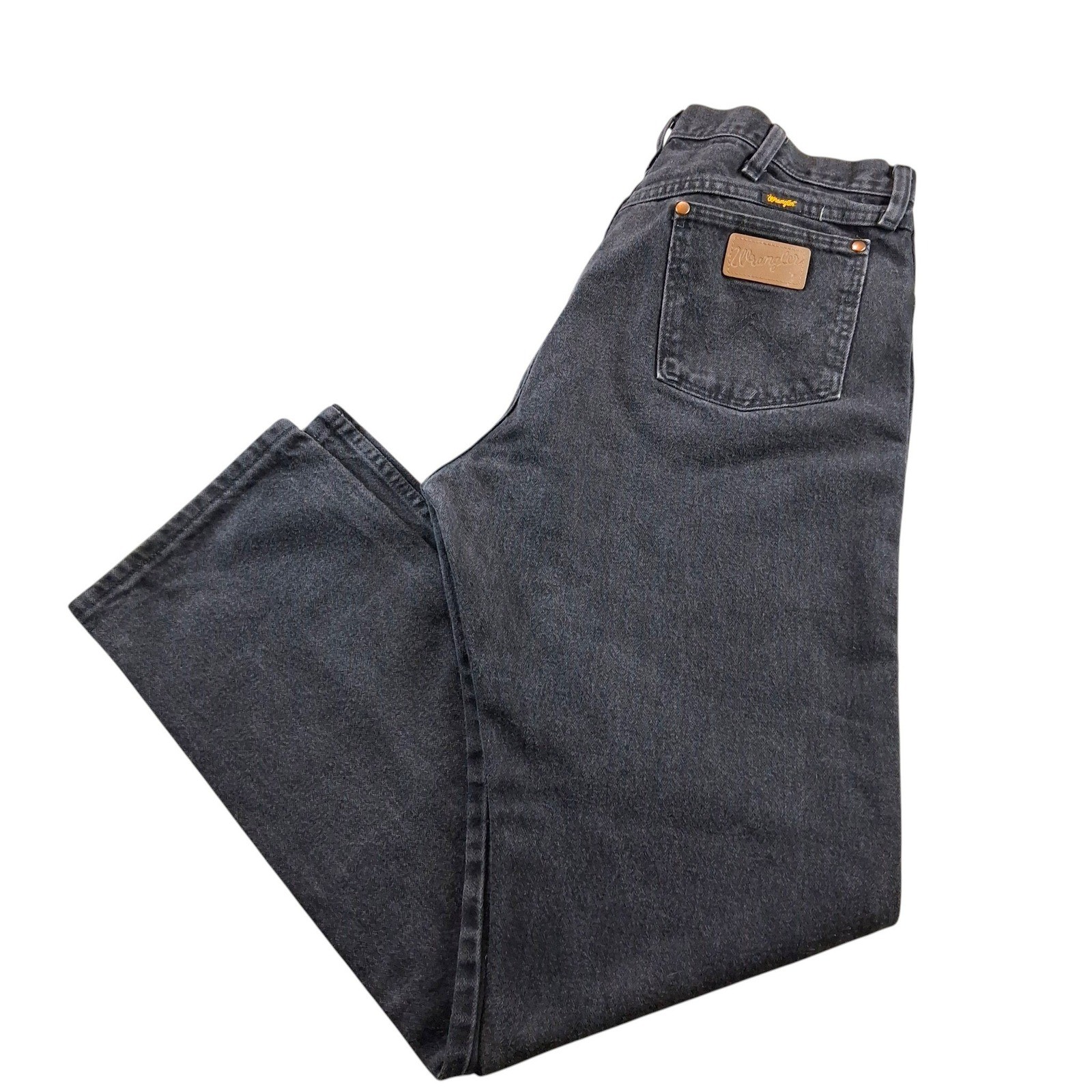 Wrangler Mens Jeans 35×34 Black Cowboy Cut Relaxed Fit Straight Leg 13MWZWK