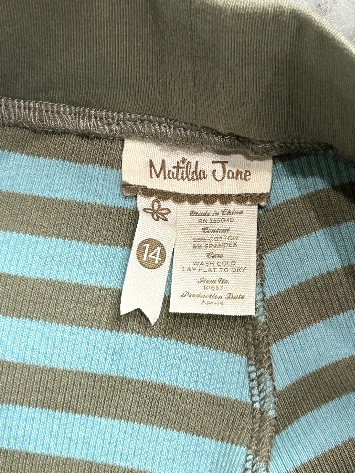 Matilda Jane Sz 14 Truest Compass Ribbed Leggings Pants Blue Stripe Pink Floral