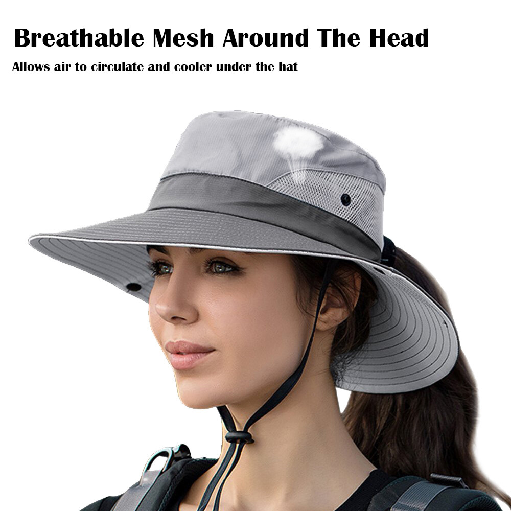 1/2Pack Womens Ponytail Sun Hat Bucket Wide Brim Boonie Beach Safari Cap Summer
