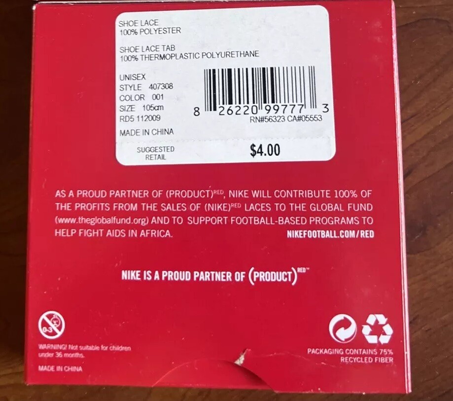 NIKE Lace Up 2 Save Lives Red ShoeLaces 105cm Designed to Fight AIDS NWT