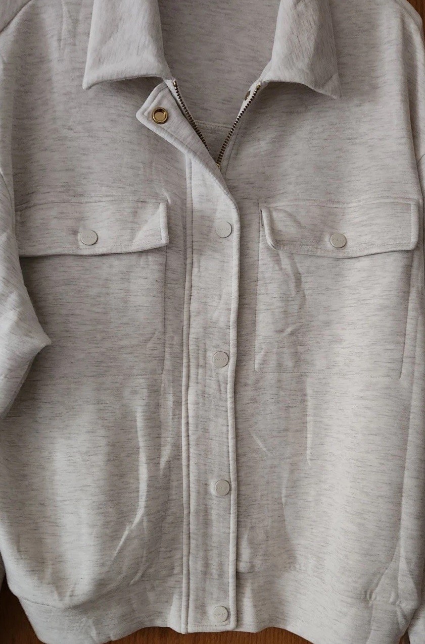 Varley Elizabeth Jacket Signature Double Soft Relaxed Marled Pale Grey NWOT