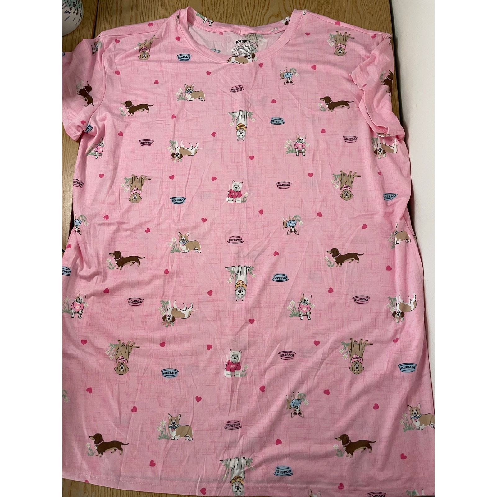 New Women’s 1pc Joyspun Doggie 🐶 Print Pajama Gown Pockets Light Pink size L/XL