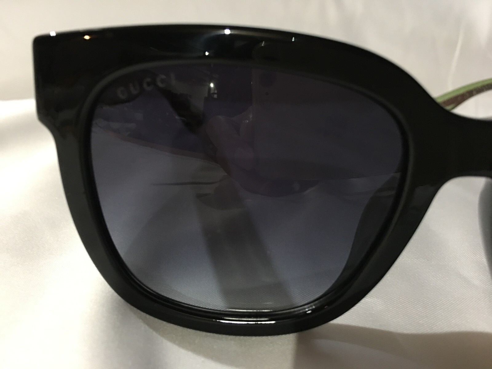 Authentic New Gucci GG0034SN 002 Black Green Red Stripe Grey Sunglasses
