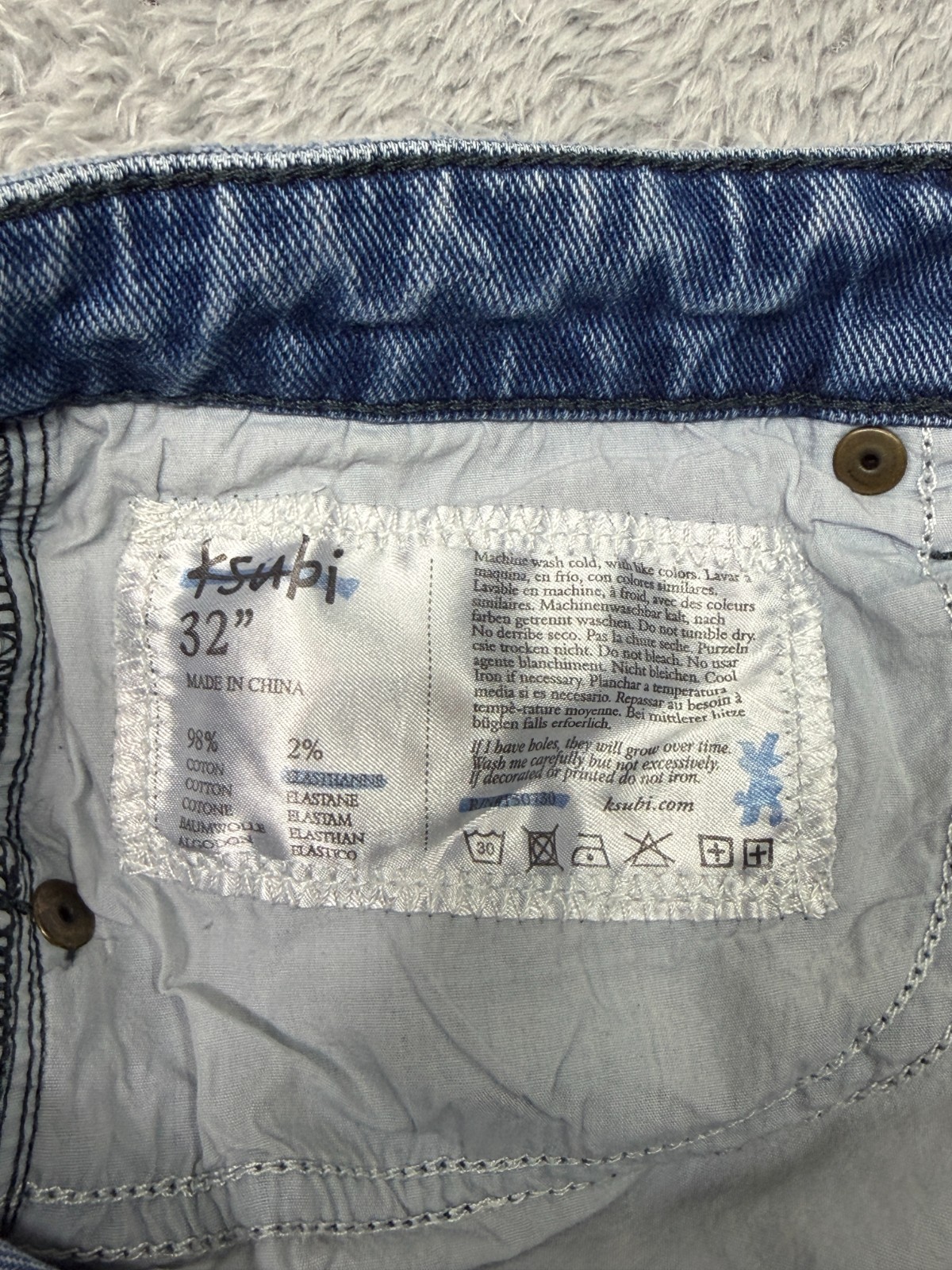 Ksubi Chitch Jeans 32×29.5 Philly Blue Distressed Skinny Stretch Button Fly