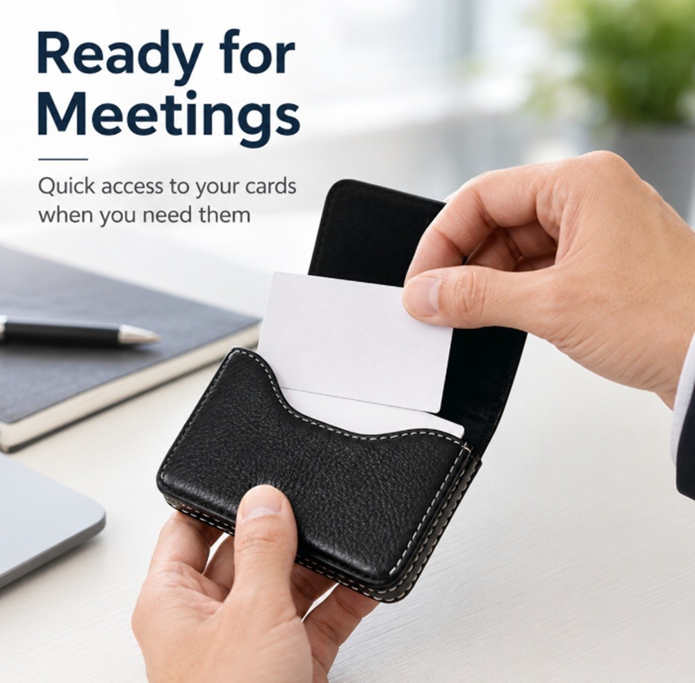 PU Leather Business Card Holder – Professional Pocket Wallet w Magnetic Closure