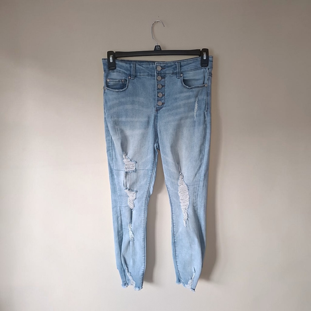 Indigo Rein Juniors Light Wash High Rise Fly Distressed Skinny Jeans 13/30